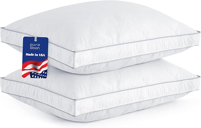 puredown® Goose Feathers and Down Pillows - Made in USA, Pillows King Size Set of 2, Hotel Pillow with 100% Cotton Cover, Luxury Gusseted Bed Pillows for Sleeping