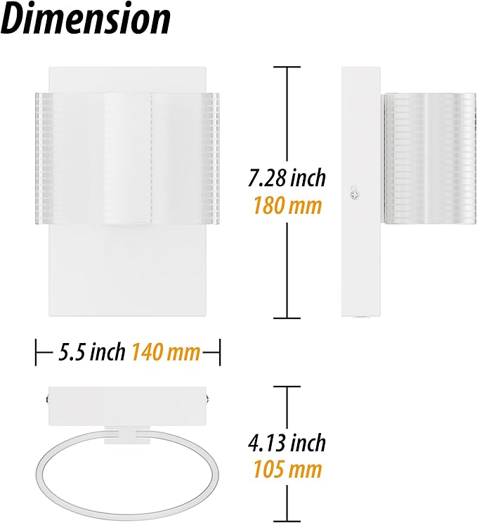 URSOLA Wall Sconce LED Wall Lamp with Oval Linear Sleek Lampshade 110 Volt Hardwired Wall Light 4000K Sconces Wall Lighting (White)