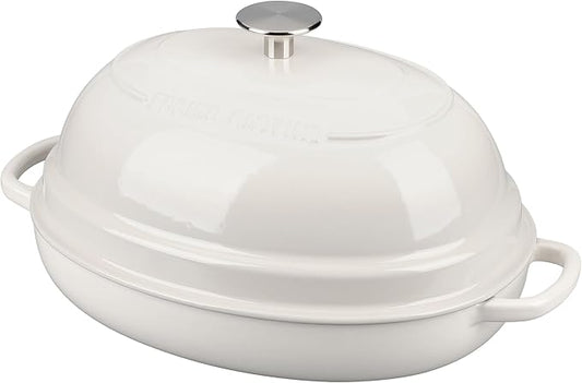 Enameled Oval Cast Iron Dutch Oven Pot with Lid, Bread Dutch Oven for Sourdough Bread Baking, 6QT, White