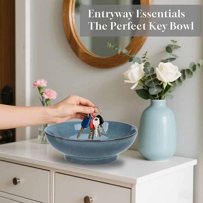 10" Decorative Bowl,Ceramic Fruit Bowl for Kitchen Counter,Coffee Table, Dining Room,Table Centerpiece Bowel,Entryway Key Holder & Jewelry Organizer (Ocean Blue)