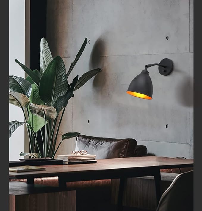 Yosoan Vintage Wall Sconce Bookcase Light, 1-Light Dimmable On Off Switch Hardwired Industrial Mount Metal Fixture Lighting Lamp with 6.1" Oval Black Metal Shade in-Build Gold Reading Light for Bed