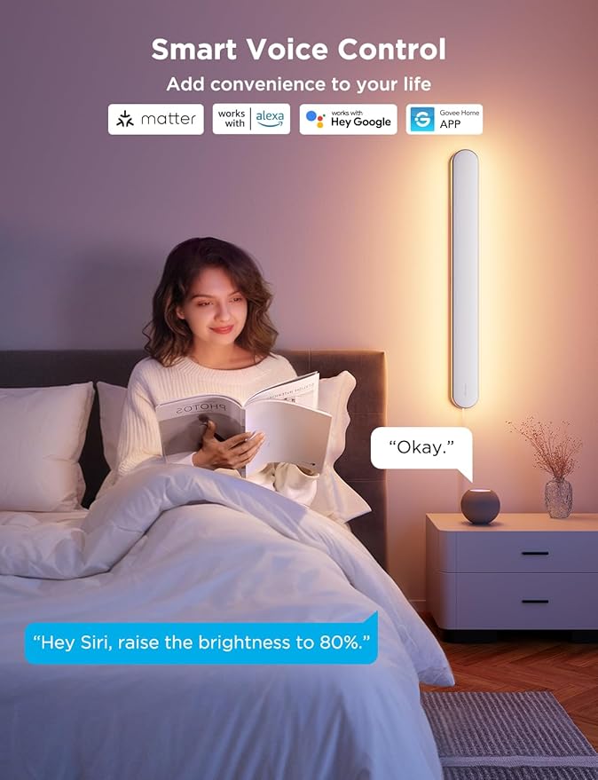 Govee Wall Sconces Set of Two, RGBIC LED Wall Lights, Works with Matter & Alexa, Music Sync, Plug in Wall Mount Light, Dimmable Modern Room Light for Living Room Bedroom Hallway, 2 Pack