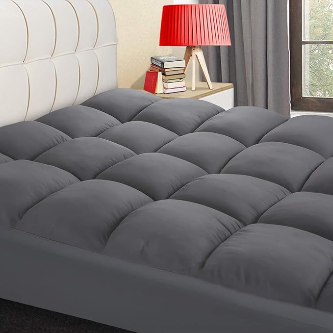 COONP Queen Mattress Topper, Extra Thick Pillowtop, Cooling Plush Mattress Pad Cover Bed Topper Protector with 8-21 Inch Deep Pocket (Grey, Queen)