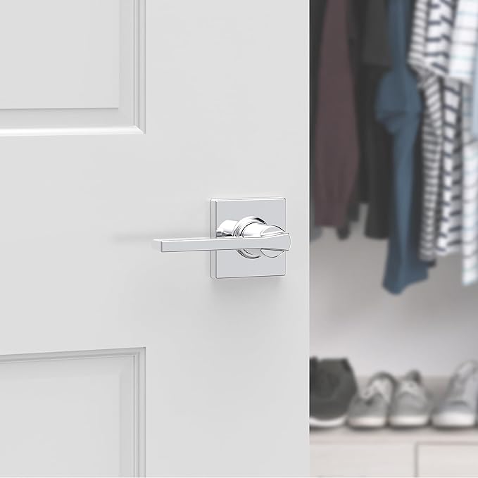 Kwikset Casey Dummy Door Handle, Single Sided Lever for Closets, French Double Doors, and Pantry, Polished Chrome Non-Turning Reversible Interior Push/Pull Lever (Pack of 4)