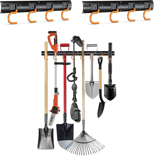 3-H 2×16" All Metal Garden Tool Organizer, Garage Tool Organizer, Broom Holder Wall Mount for Garage, Shed, Garden, Basement Hanging and Organizing Rake, Mop, Shovel, Hose