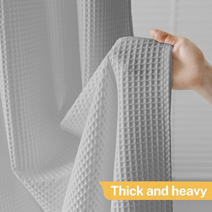 River Dream Stall Waffle Weave Shower Curtain with Snap-in Liner,Cotton Blend Fabric Heavy Duty,No Hooks Needed Shower Curtain for Bathroom,Hotel Quality Shower Curtain Set,Grey,36x74 inches