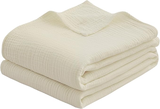 100% Cotton Muslin Twin XL Blanket (66" x 90") – A Luxuriously Soft, 4-Layer Lightweight and Breathable Gauze Blanket, Perfect for Year-Round use on beds, couches (Ivory, Twin XL)