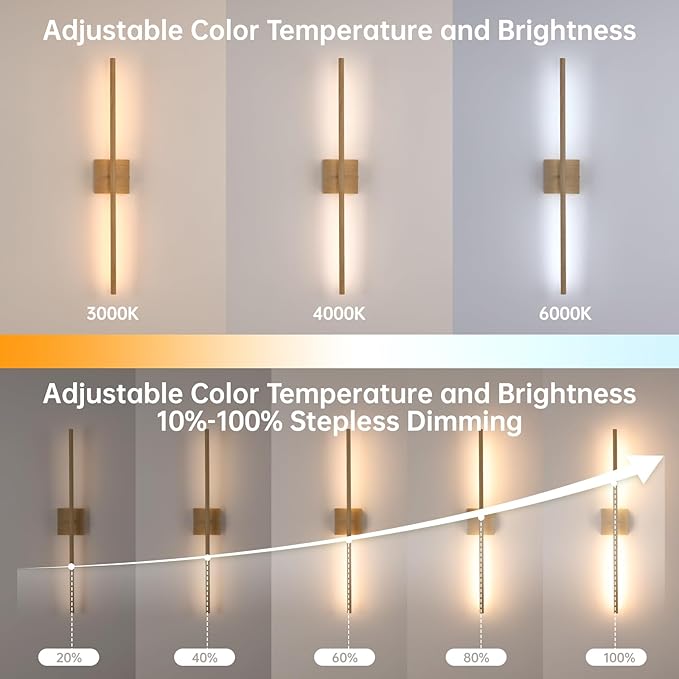 Battery Operated Wall Sconce Set of 2, 10400mAh Rechargeable Wall Sconces, 3000K-6000K Dimmable, 350°Rotate, Indoor Wall Lights for Bedroom Living Room, Original Wood, 31.5 Inch