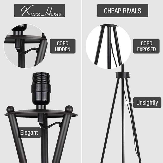 Kira Home Sadie 60" Modern Tripod LED Floor Lamp + 9W Bulb (Energy Efficient/Eco-Friendly), Honey Beige Drum Shade, Oil Rubbed Bronze Finish