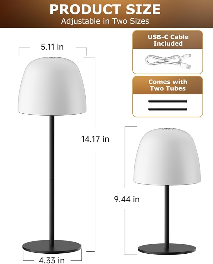Portable Cordless Table Lamp, 3 Color Stepless Dimming 5500mAh Rechargeable Battery Operated LED Desk Lamp, for Bedroom/Couple Dinner/Desk/Cafe/Dining Room/Terrace