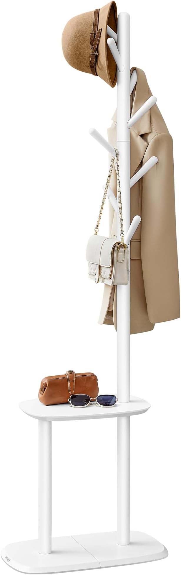 VASAGLE Coat Rack, Free Standing Coat Stand, Hall Coat Tree with 8 Hooks and Storage Shelf, 67.2 Inch Tall, for Coats, Hats, Bags, for Entryway, Hallway, Bedroom, Cloud White URCR040W01