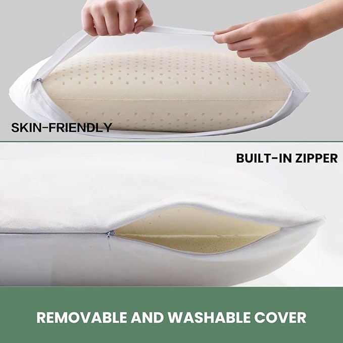 Talalay 100% Natural Premium Latex Pillow,Bed Pillow for Sleeping with Removable Cotton Cover, Helps Relieve Pressure, Breathable, Pressure Relief, Durable (Standard)
