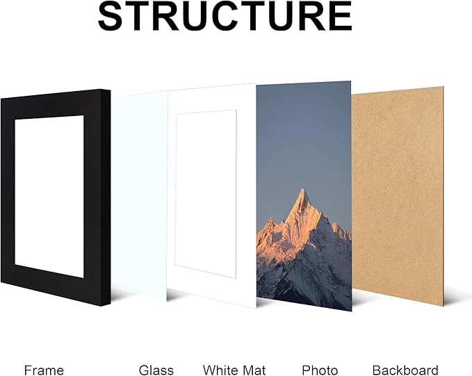 5x7 Picture Frame Set of 4, High Definition Real Glass, Display Pictures 4x6 with Mat or 5x7 Without Mat, Gallery Wall Hanging or Tabletop Photo Frames, Black
