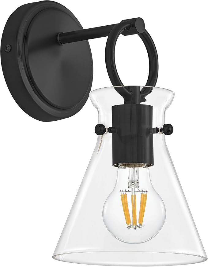 Wall Sconce for Bathroom Modern Vanity Light Fixtures Wall Mount Lighting Lamp Farmhouse Wall Lights with 6 Inch Clear Glass Shade for Bedroom Living Room Mirror Kitchen (Black, 1 Pack)