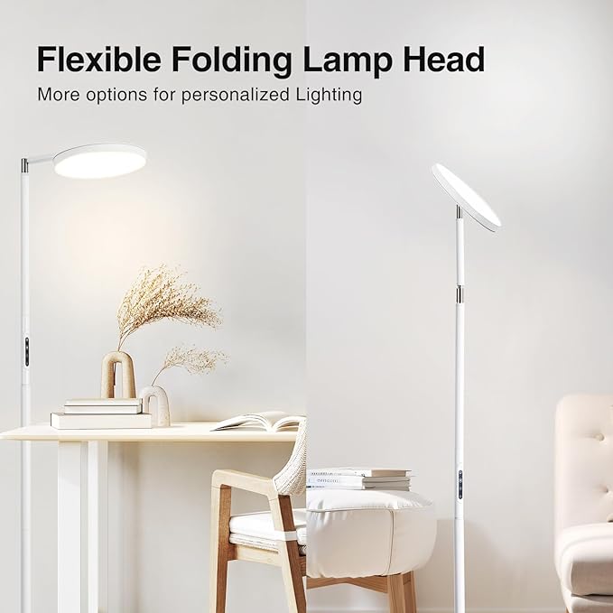 Torchiere Floor Lamp, Eye-Care Reading Lamp, 72" White Standing Lamps with Touch Control, Modern Bright Lamp for Bedroom,Office,Living Room