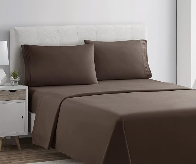 Clara Clark Bed Sheets, Premier 1800 Series 4 Piece Bed Sheet Set, Deep Pocket, Wrinkle, Fade, Stain Resistant, Luxury Soft Bedding Sheets & Pillowcases, Split King, Chocolate Brown