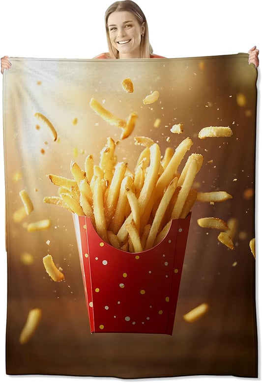 French Fry Blanket for Women Adults, Flannel French Fry Blankets Gifts, French Fry Throw Blanket for Sofa Bed Living Room Soft Warm Cozy French Fry Decor 50" x 40"