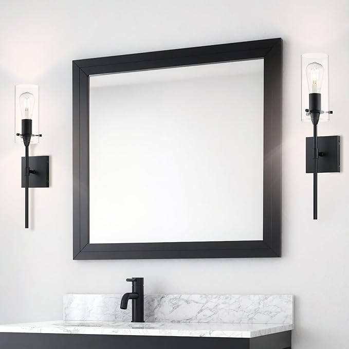 XiNBEi Lighting Black Wall Sconce Modern 1 Light Sconces Wall Lighting with Glass Shade Bathroom Sconces for Vanity & Living Room
