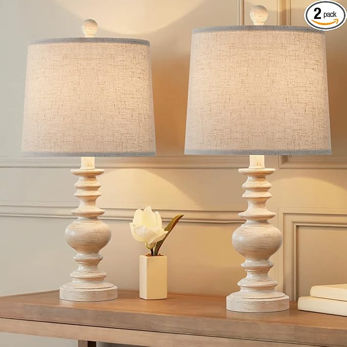 BOBOMOMO Tradition 20.5" Rustic Table Lamp Set of 2 for Living Room Farmhouse Bedside Desk Lamps Bedroom Nightstand Vintage Lamps Linen Washed（Suitable for Decorating Small Areas）