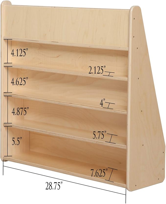 Contender Book Display for Daycare, Classroom, Preschool, Kids Single-Side Bookcase Stand, 5 Shelf Book Display with Rear Storage, 30-inch Width, Fully Assembled, Made in USA
