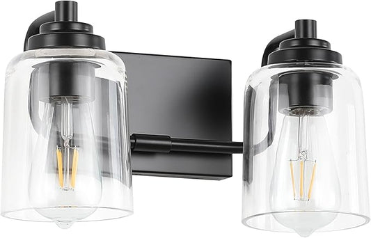 SOLFART Matt Black 2 Lights Wall Sconces Bathroom Light Fixtures Wall Light Fixtures Lighting Fixtures Over Mirror 13.8 Inch Wall Mount