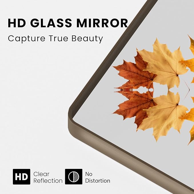 Bronze Bathroom Mirror 40x32 Inch, Brushed Bronze Metal Frame Mirror for Wall, Rounded Rectangle Bathroom Vanity Mirror with Tempered Glass, Anti-Rust, Horizontal/Vertical