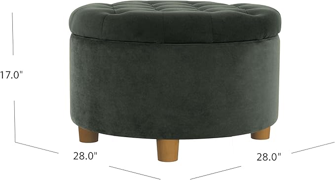 HomePop Home Decor | Large Button Tufted Velvet Round Storage Ottoman | Ottoman with Storage for Living Room & Bedroom, Loden Green Velvet, 28"