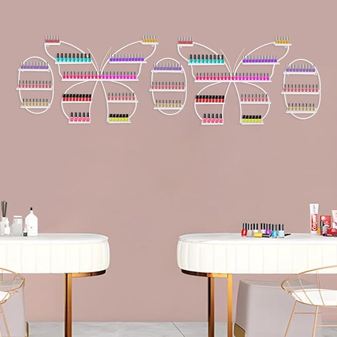 Nail Polish Rack, 5PCS Butterfly-shaped Nail Polish Storage Rack Wall-mounted Metal Essential Oil Display Organizer Stand Holder for Home Spa Nail Salon Shop (White)