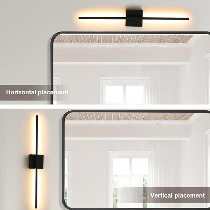 Wall Sconces Set of Two, Black Modern Wall Sconce Light for Bathroom, Living Room, Bedroom, Hardwired 3000K 28''