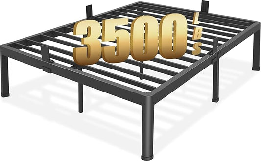 Full Size Bed Frame with Round Corner Edge Legs 18 inch Heavy Duty Support 3500 lbs Metal Platform Bed Frame Full No Box Spring Needed/Non-Slip/Steel Slat Support/Noise Free