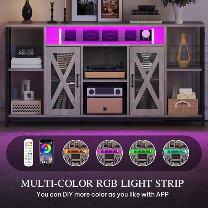 YITAHOME TV Stand for 70/65 Inch TV, 33.5'' Tall TV Stands for Living Room, Entertainment Center with Storage, LED TV Stand with Power Outlets, TV Media Console Cabinet, Grey