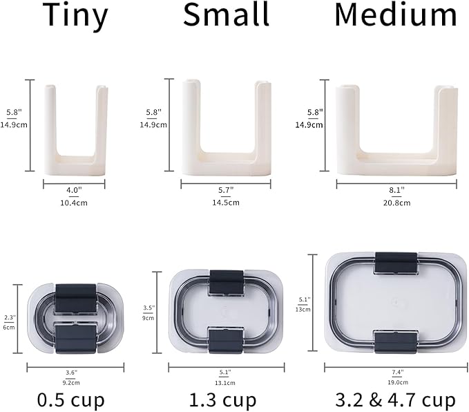Food Container Lid Organizer for Rubbermaid Brilliances nap-on lids,Food Container Lid Organizer for Kitchen Cabinet (3-Piece) - Holds 24 Lids for 4.7 & 3.2 Cup,1.3 Cup ,0.5 Cup Containers (White)