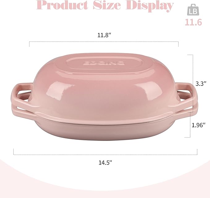 Enameled Cast Iron Dutch Oven Pot with Lid, Oval Dutch Oven for Bread Baking, Bread Oven for Homemade Sourdough Bread Baking, 5qt, Pink