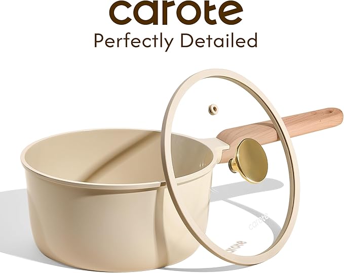 CAROTE 1.6Qt & 3.0Qt Sauce Pan Sets with Lid Ceramic Nonstick Pot Set Non Toxic Saucepan with Stay-cool Handle Small Kitchen Cooking Pots, Easy to Clean, Induction Comptable, PFOA FREE