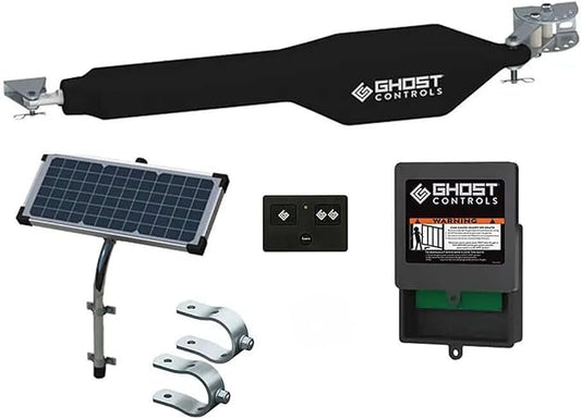 GC GHOST CONTROLS Solar Heavy-Duty Automatic Gate Opener Kit for Driveway Swing Gates with Long-Range Solar Gate Opener Remote - Model TSS1XP