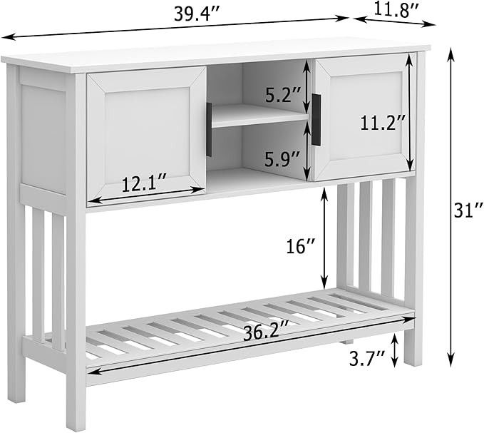 TaoHFE Console Table with Storage with Doors,Modern Fashion White Narrow Side Table Wooden Entry Table with Storage,Hallway Table for Living Room Entryway