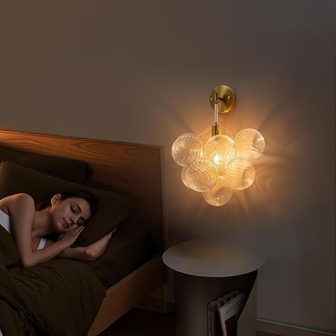 Bubble Wall Sconce, Hand Blown Wall Lights 15“ Dia Balls Shade Glass Lighting Wall Sconces, Clear Glass Wall Mounted Light Fixture for Living Room, Dining Room, Corridor, Bedroom
