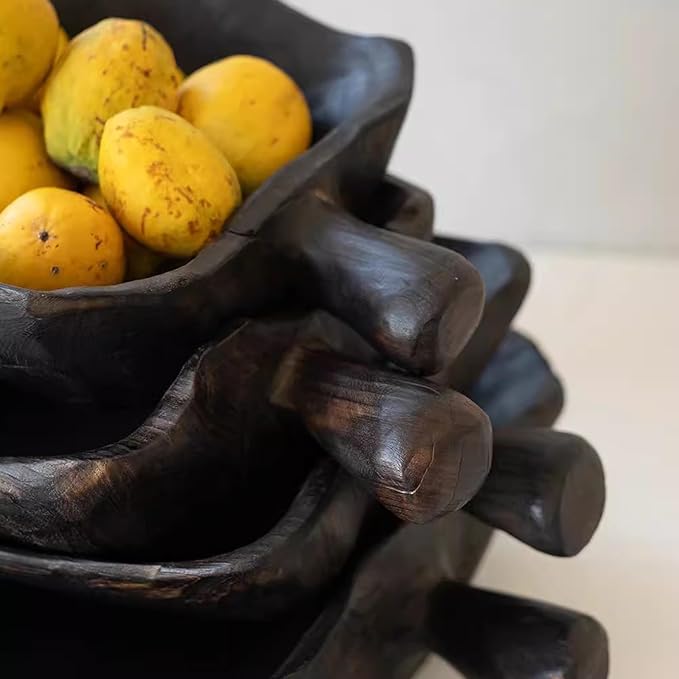 Solid Wood Fruit Bowl - Natural Vintage Grain - Single-Handle Design - Naturally Formed - Each Bowl Features a Unique Shape