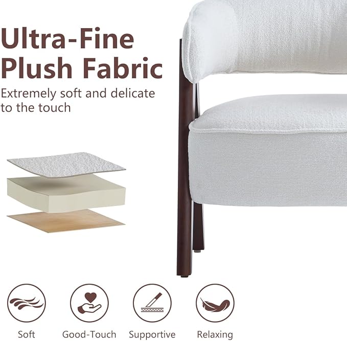 Kidol & Shellder Mid Century Accent Chair Set of 2 Comfy Fabric Modern Living Room Bedroom Chairs Upholstered Lounge Reading Armchair with Thicken Seat Cushion Wood Frame （White）