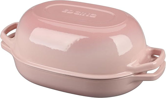 Enameled Cast Iron Dutch Oven Pot with Lid, Oval Dutch Oven for Bread Baking, Bread Oven for Homemade Sourdough Bread Baking, 7qt, Pink