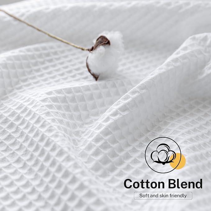 River Dream Extra-Long Waffle Weave Shower Curtain with Snap-in Liner,Cotton Blend Fabric Heavy Duty,No Hooks Needed Shower Curtain for Bathroom,Hotel Quality Shower Curtain Set,White,71x86 inches