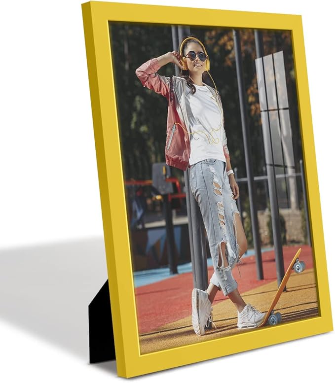 Renditions Gallery 11x14 inch Picture Frame High-end Modern Style, Made of Solid Wood and High Definition Glass Ready for Wall and Tabletop Photo Display, Yellow Frame