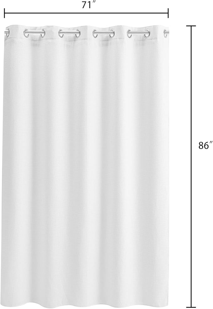 River Dream Extra-Long Waffle Weave Shower Curtain with Snap-in Liner,Cotton Blend Fabric Heavy Duty,No Hooks Needed Shower Curtain for Bathroom,Hotel Quality Shower Curtain Set,White,71x86 inches