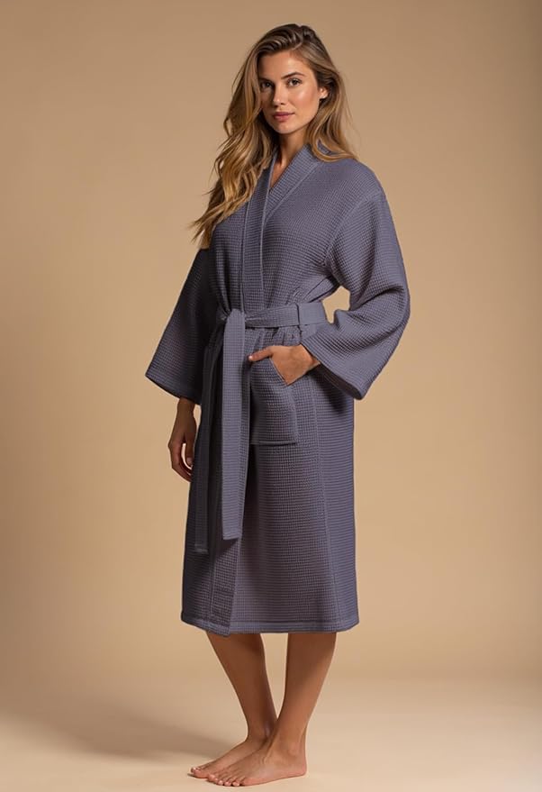 Turquaz Lightweight Full-Length Robes For Women Waffle Kimono Bathrobe - Soft, Fast-Drying, Long-Lasting Cotton Blend Unisex