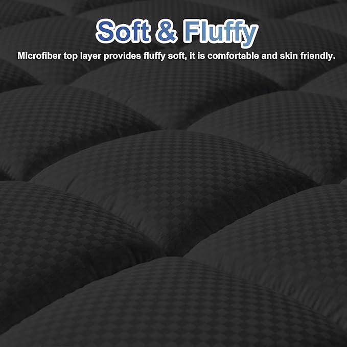 MATBEBY King Size Mattress Pad - Cooling Breathable Mattress Topper, Quilted Fitted Mattress Protector, Pillow Top Mattress Cover with 8-21" Deep Pocket, Soft, Machine Washable, Black, 78x80 Inches