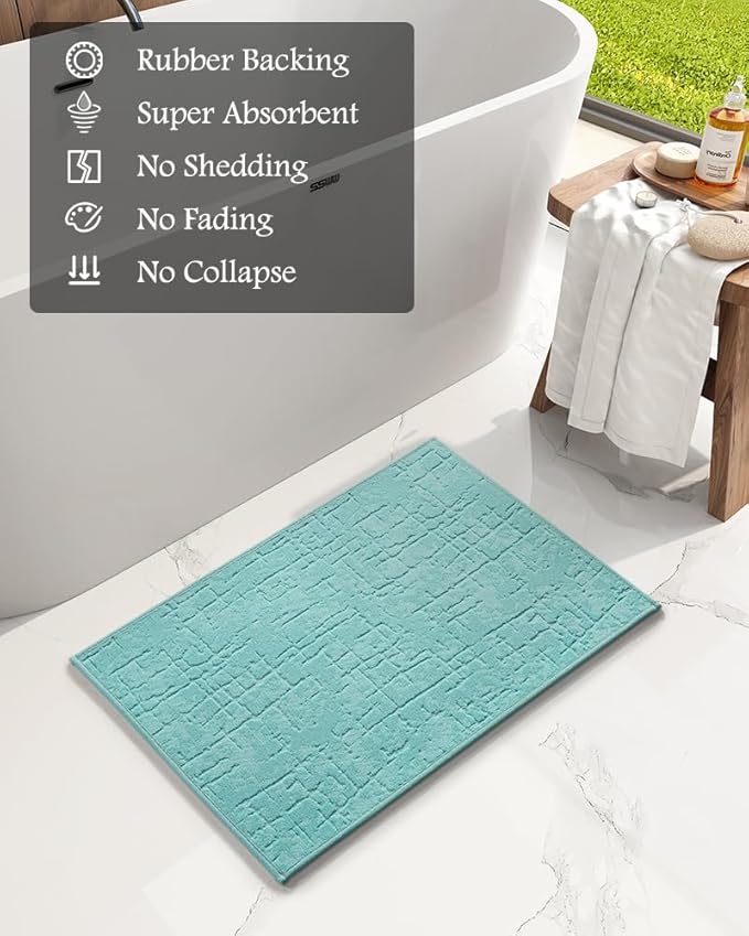 AMOAMI-Bath Mat-Absorbent Quick Dry Bathroom Floor Mats-Washable Rubber Backing Bath Mats for Bathroom Rugs Fit Under Door-Bath Rug for in Front of Sink Bathtub Shower Room, Lake 17''x24''