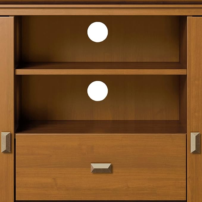 SIMPLIHOME Artisan SOLID WOOD 53 inch Wide Transitional TV Media Stand in Honey Brown For TVs up to 60 inches for the Living Room and Entertainment Center