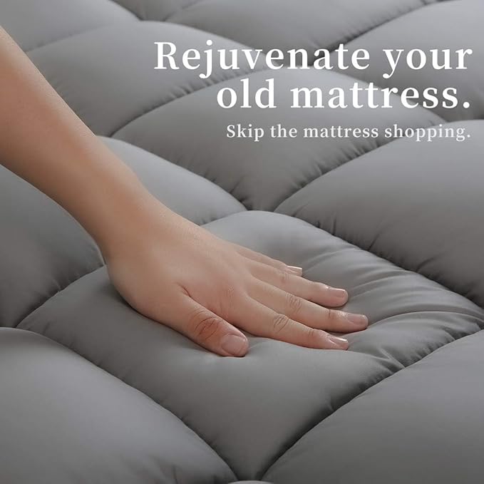 COONP Twin XL Mattress Topper, Extra Thick Pillowtop, Cooling Plush Mattress Pad Cover Bed Topper Protector with 8-21 Inch Deep Pocket (Grey, Twin XL)