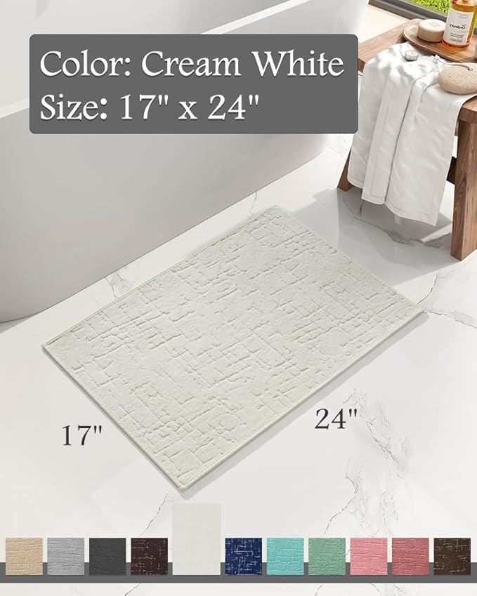AMOAMI-Bath Mat-Absorbent Quick Dry Bathroom Floor Mats-Washable Rubber Backing Bath Mats for Bathroom Rugs Fit Under Door-Bath Rug for in Front of Sink Bathtub Shower Room, Cream 17''x24''
