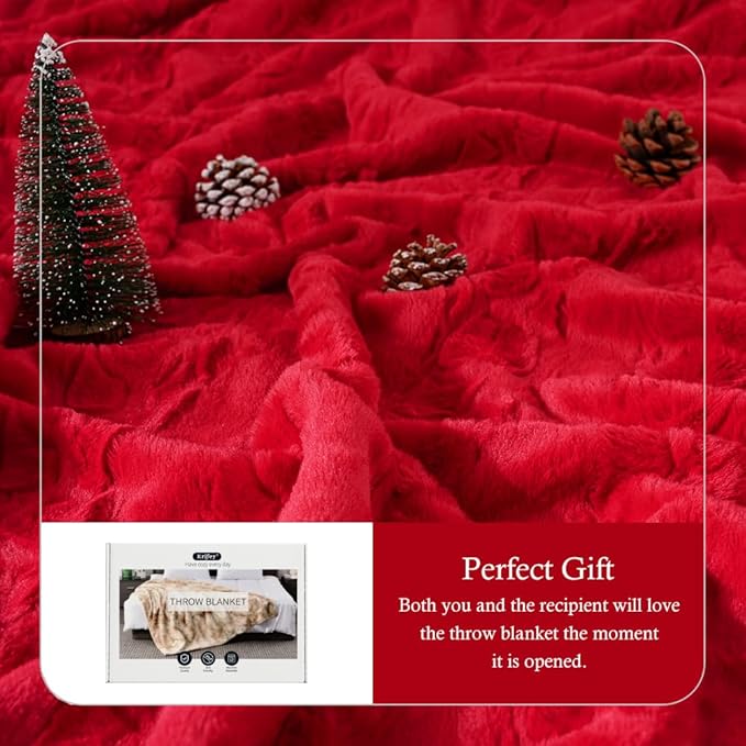 Krifey Oversized Faux Fur Blanket, Super Soft Cozy Blanket, Luxury Fluffy Throw Blanket Fuzzy Bed Throw, Plush Christmas Birthday Gifts for Women, Room Home Dorm Decor, Red, 50" x 60"